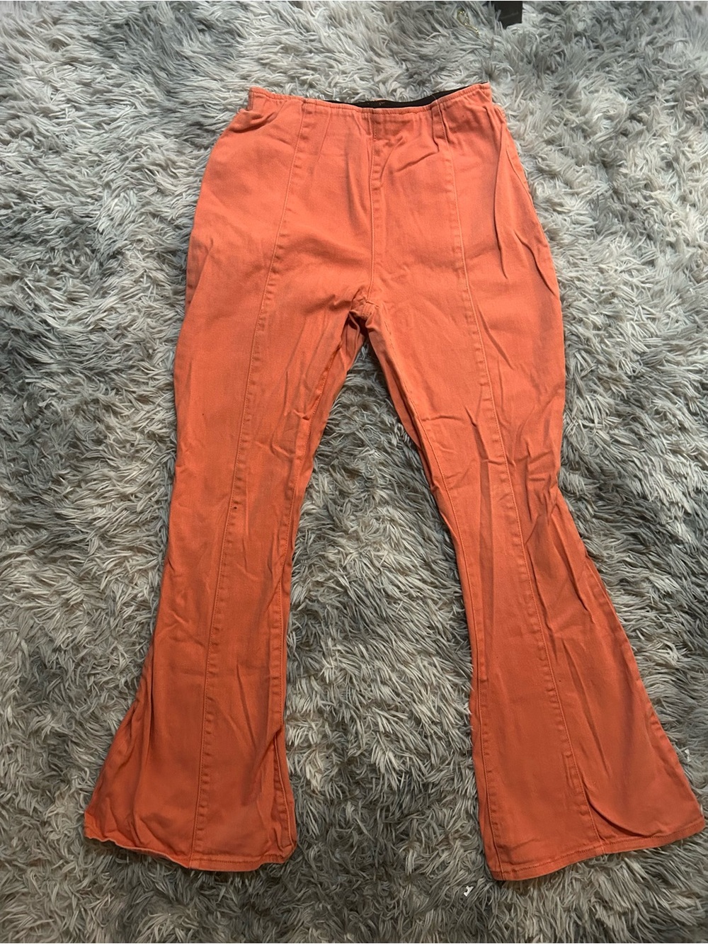 Versona Coral Knit Pants with Black Ribbed Waistband
